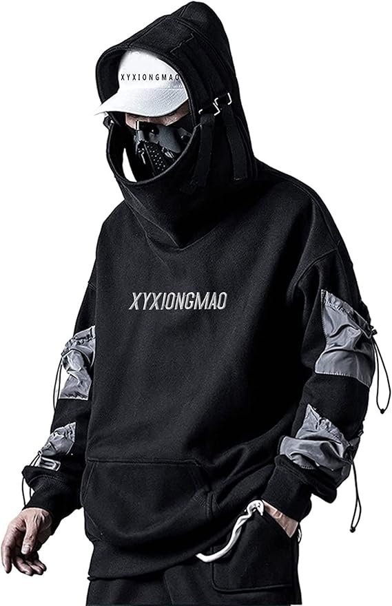 XYXIONGMAO Streetwear Techwear Hoodie Cyberpunk Tactical Mens Black Urban Hip Hop Japanese Sweatshirt