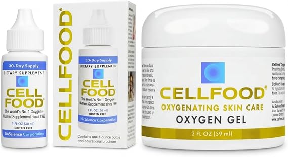 Cellfood Skin & Cellular Repair Bundle Oxygen Boost Liquid Supplement + Oxygen Gel Internal & Topical Oxygen Support for Skin Hydration & Wellness