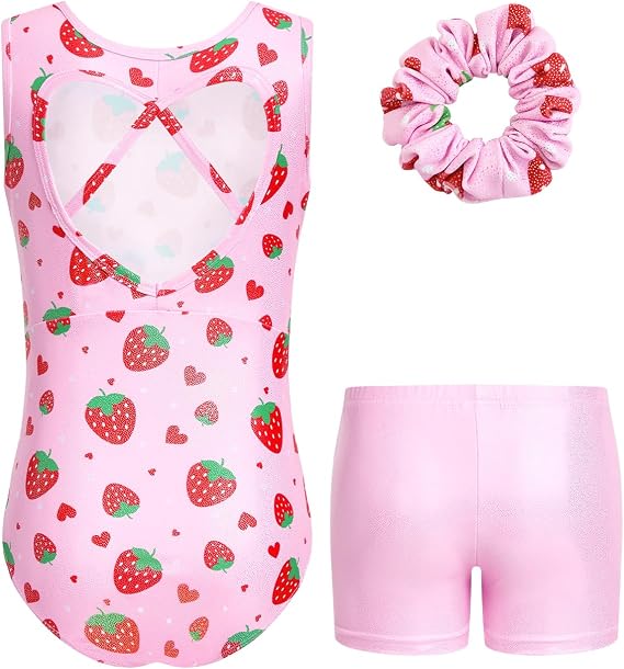 JiAmy Gymnastics Leotards with Shorts, Tumbling Outfit with Heart Cutout