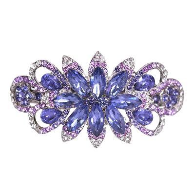 Flower Rhinestone Hairpin Luxury Jewelry Designed Hair Accessory French Barrette Hair Clip Purple