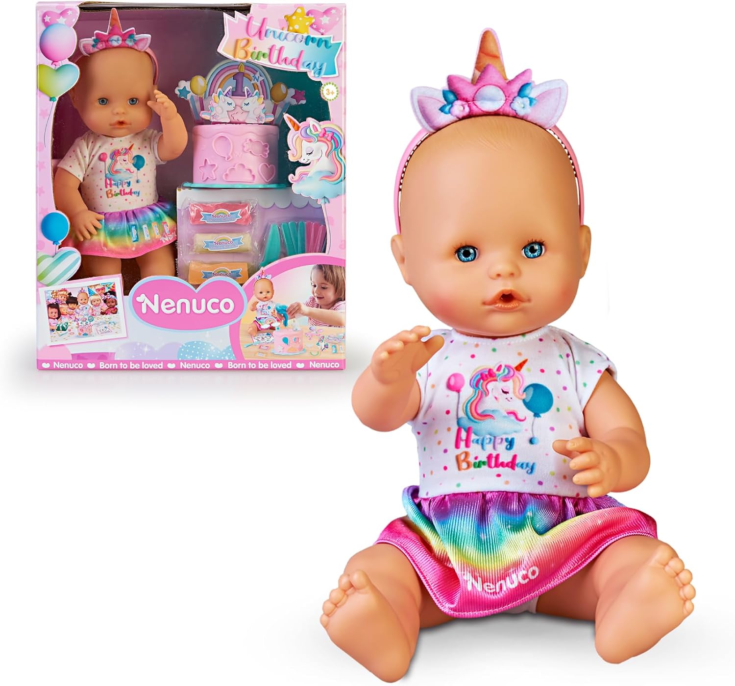 NENUCO - Birthday Party Birthday Doll Birthday Party Birthday Cake with Dough, Candles, Drawings and Stickers, for 3 Year Old, Famous NFN77000