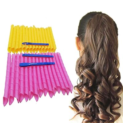 Orgrimmar 30PCS Hair Curlers Kit for Medium Hair, No Heat Hair Curls with styling Hook Magic Curler Hair Rollers 45cm17.7inch, PET Fabric Material, Orange, Pink