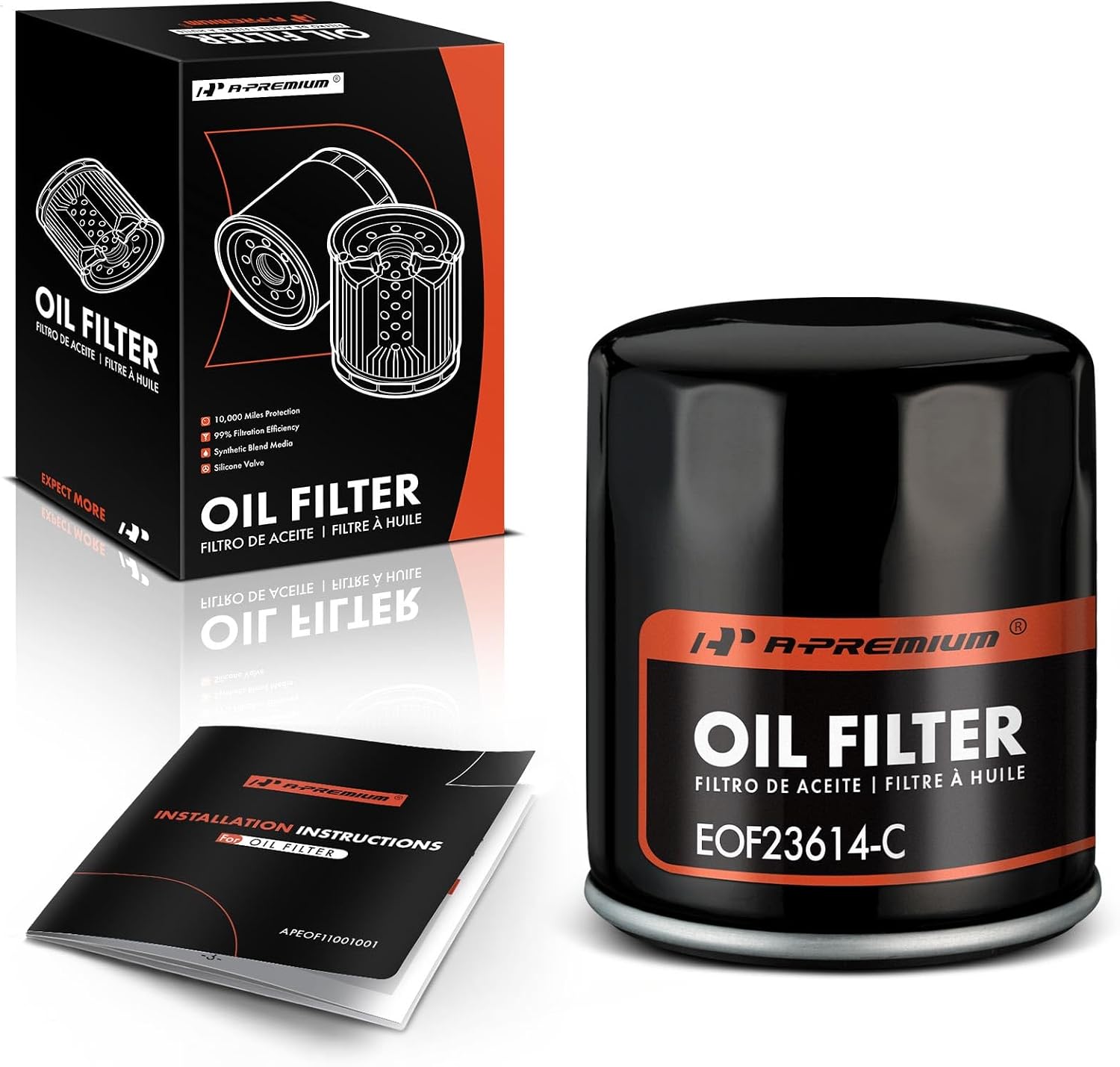 A-Premium 10K Miles Protection Spin On Oil Filter Compatible with Ford & Chevy & for Toyota & Nissan & Volkswagen & Jeep & Subaru & Dodge & Lexus & Mazda & Chrysler & Audi, Replace# 04E115561B, PH3614