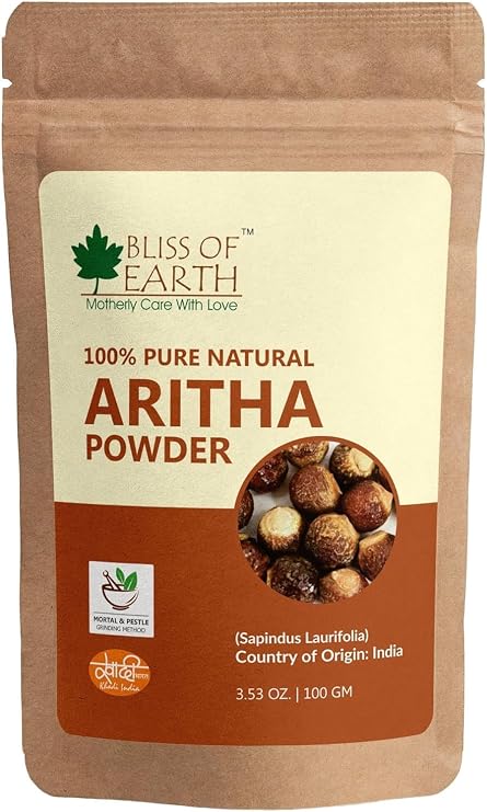 BLISS OF EARTH Reetha Powder for Hair Growth, 100g, Natural Hair Cleanser, Powder Form, 100% Pure Aritha