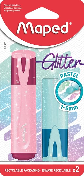 Maped Fluo Peps Classic Pastel Glitter Highlighters, Pack of 2, Assorted Colors (742028)