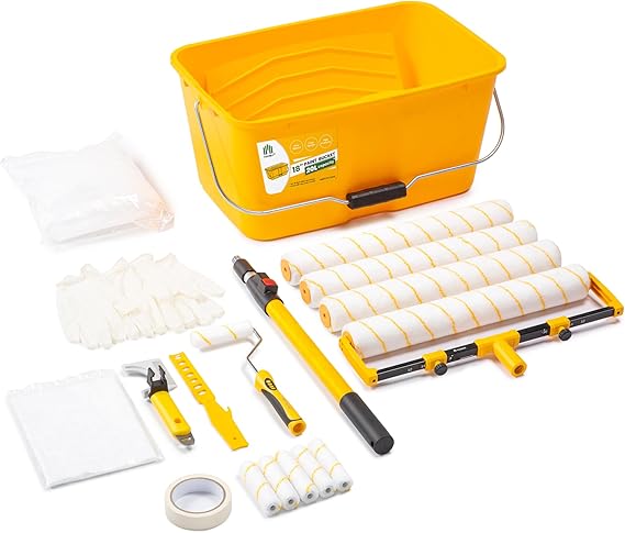 VOOMEY 18 Inch Paint Roller Kit with 3.3 FT Extension Pole | 23pcs Large Painting Kit with Microfiber Roller, Paint Bucket and Liners for Fast Coverage on Walls and Ceiling