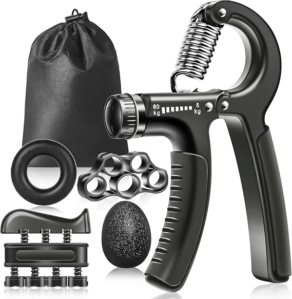 Vicloon 5 Piece Set Grip Booster, 5-60 kg Adjustable Hand Grip Booster with Monitor, Finger Stretcher, Stress Relief Grip Ball, for Athletes and Musicians