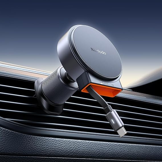 mcdodo 15W MagSafe Car Mount Charger [Built-in Type-C Retractable Cable] Magnetic Wireless Car Charger for Air Vent, Fits iPhone 16 15 Pro ProMax Plus, Galaxy and More