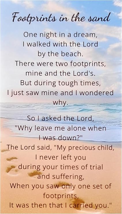 Footprints Poem Card - Inspirational Footprints in The Sand Card - Footprint Prayer Cards, Small Bible Bookmark Set of 25 Items