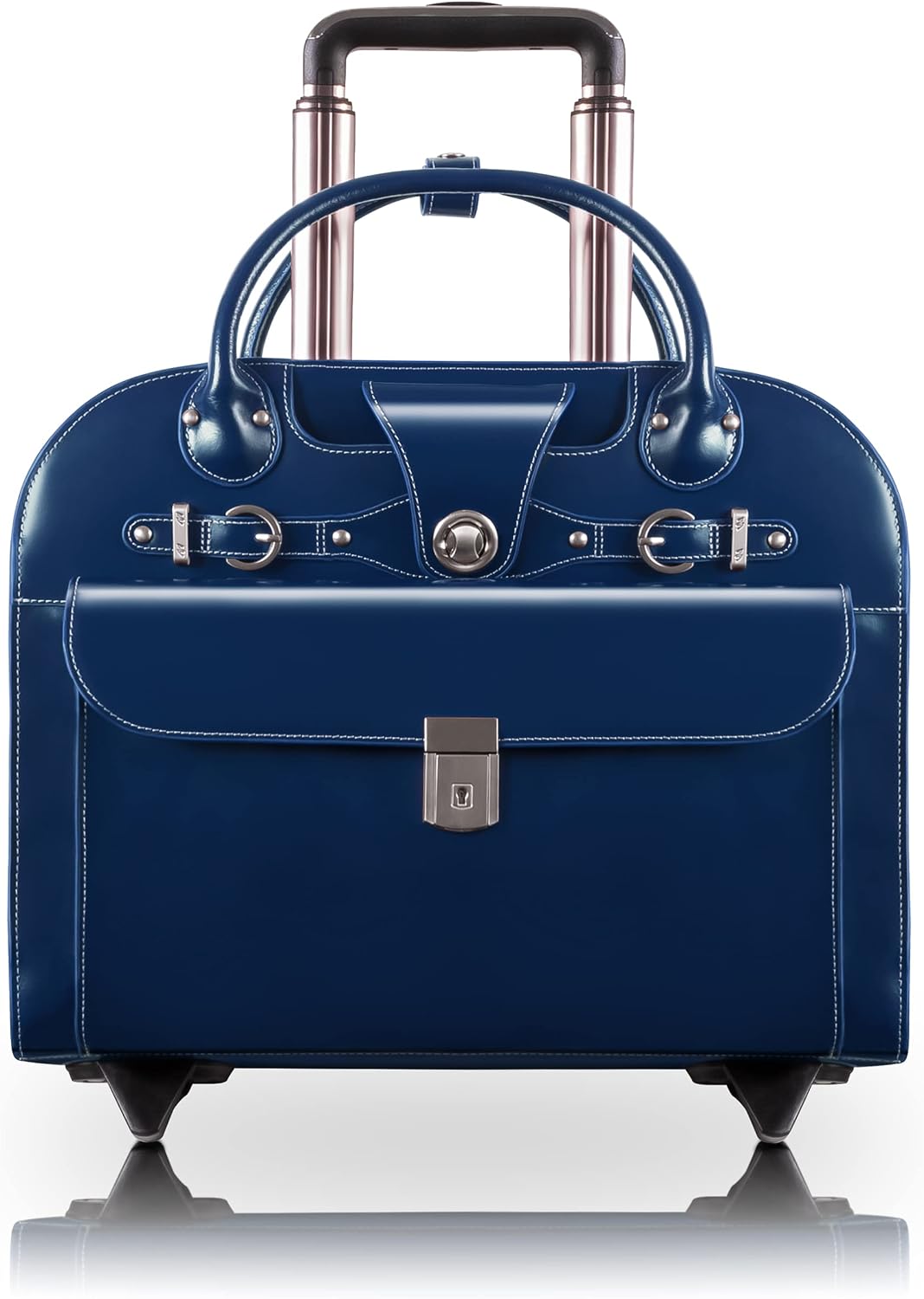 McKLEIN 15 Leather Wheeled Ladies Laptop Briefcase- EDGEBROOK- Navy