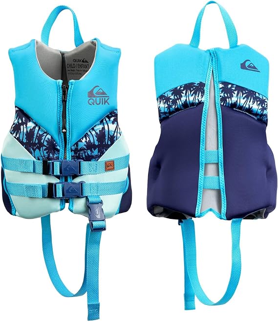 QUIKSILVER Life Jacket for Youth/Kids/Toddler, USCG and Transport Canada Approved Type III PFD, Durable UV Resistant Life Vest with Saferty Strap, for Boating Kayaking Waterskiing Rafting Watersports
