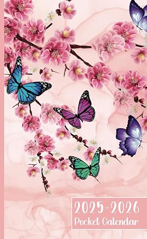 Pocket Calendar 2025-2026 for Purse: Small 2 Year Monthly Planner | 24 Months from January 2025 to December 2026 | Butterfly and Flower Cover.