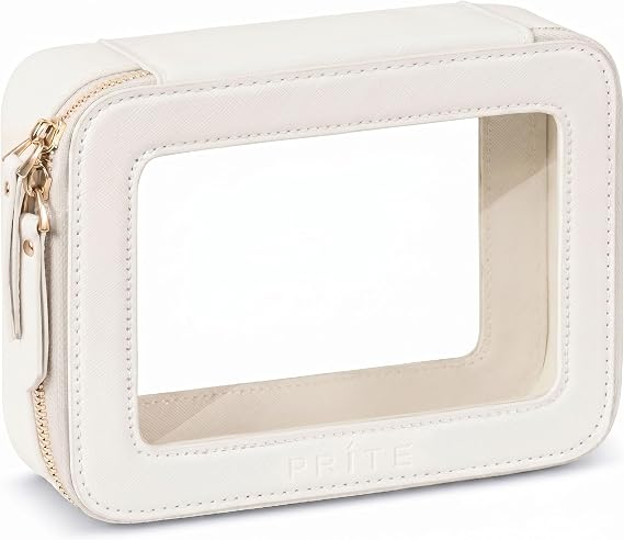 Prite Clear Makeup Bag Cosmetic Case Travel Toiletry Bag, Beige, Standard