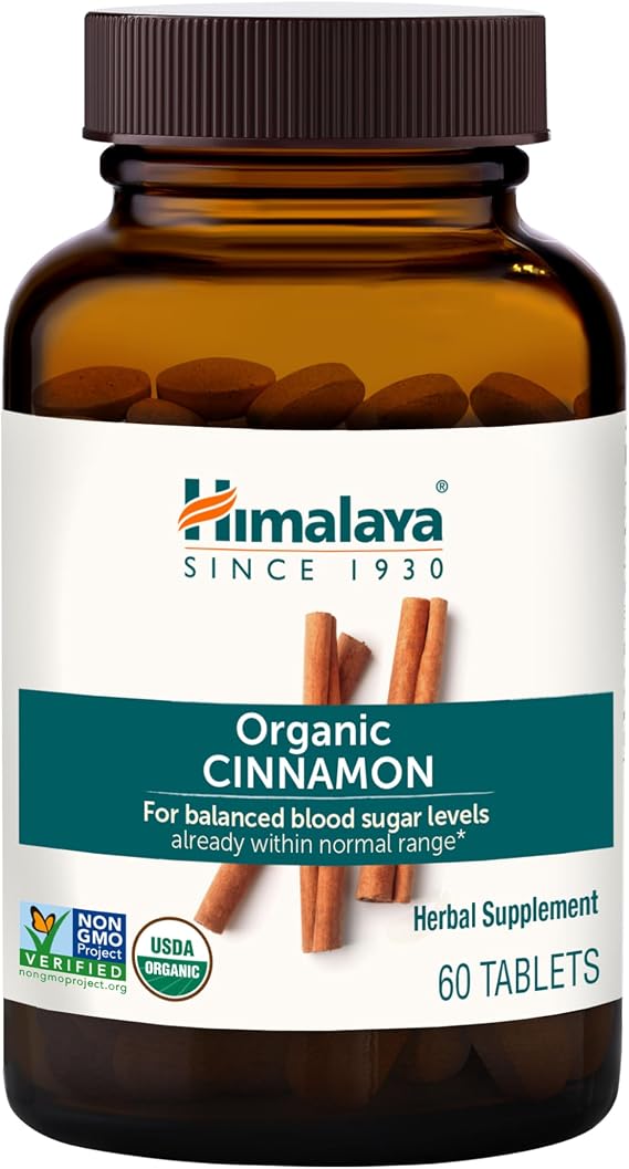 Himalaya Organic Cinnamon, Cinnamon Supplements, 30 Day Supply - Herbal Glucose Metabolism Support - USDA Organic, Non-GMO, Vegan, Gluten Free, 1100 mg, 60 Tablets