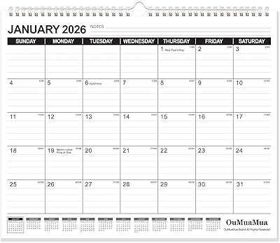 OuMuaMua Wall Calendar 2026, Calendar Wall 2026-2027, Jan. 2026 to Jun. 2027, 14 X 11.5 18-Month Paper Hanging Planner Wall with Thick Paper, Ruled Blocks for Office Home Planning & Organizing