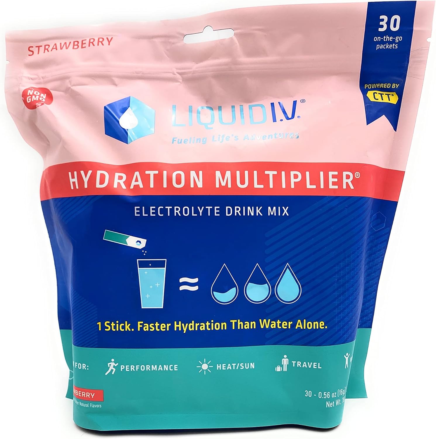 Liquid I.V. Hydration Multiplier, Electrolyte Powder, Easy Open Packets, Supplement Drink Mix Strawberry 30 Count