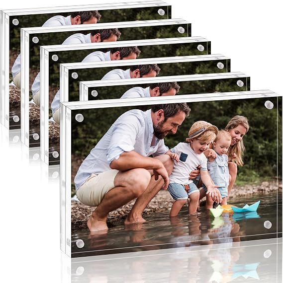 Fixwal 4x6 Acrylic Picture Frame, with Magnetic Desktop, 6 Pack | Clear Double Sided, Strong Magnets, Minimalist Style
