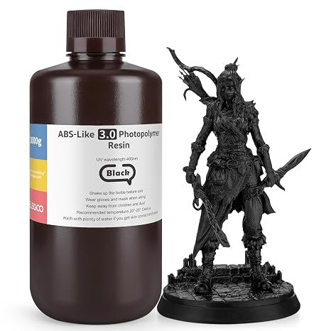 ELEGOO Upgraded ABS Like Resin 3.0, 405nm UV-Curing 3D Printer Resin with Higher Precision and Lower Shrinkage, Enhanced Strength and Toughness Photopolymer Resin for LCD Printer Black 1000G