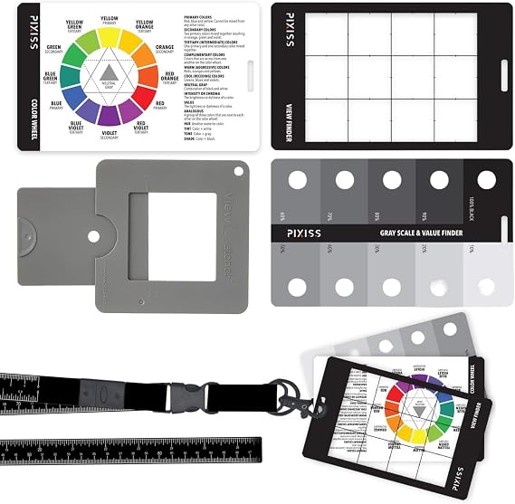 Artist Viewfinder and Color Checker Passport with Lanyard (Measures up to 31") Pocket Color Wheel, Gray Scale Value Finder, White Balance Card for Camera Accessories for Photography
