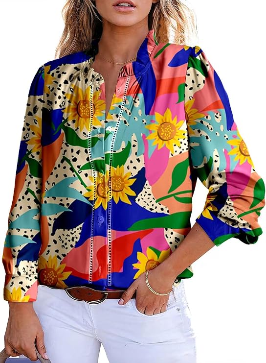 Astylish Women's 2025 Casual V-Neck Long Sleeve Shirts Paisley Print Tops Floral Boho Blouses Tunic