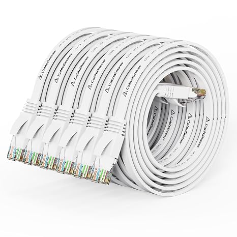 CableGeeker Cat 6 Flat Ethernet Cable 3ft 6Pack, 10Gbps, White