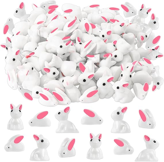 Miniature Rabbit Figurines, 100Pcs Mini Resin Bunny Animals Toy | Miniature Rabbit for Landscape Ornaments Garden Decor Potted Plant,Cake Topper Decoration