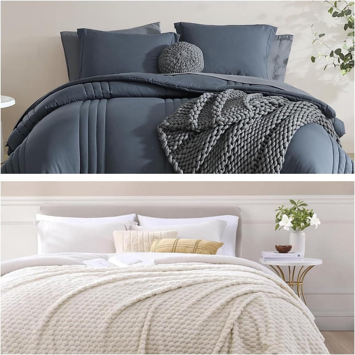 Monbix 7 Piece Comforter Sets and Fleece Throw Blanket Bundle