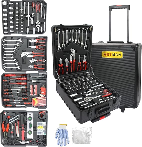 899PCS Tool Set, Household Tool Kit with Rolling Tool Box, Complete Tool Box Set Hand Tool Set with Tool Box, Mechanic Tool Set Rolling Tool Set for Home/Auto Repair Tool Set (Black)
