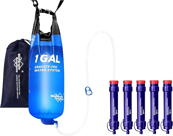 Membrane Solutions 1 Gallon Gravity Water Filter with 4 Pack S2 Water Filter Straw