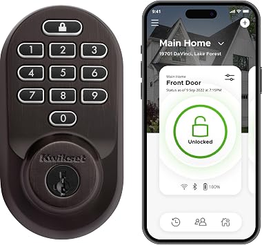 Kwikset Halo Wi-Fi Smart Lock, Keyless Entry Door Deadbolt, Geofence Auto-Unlock, Grade AAA Certified, No Hub Easy Install, Venetian Bronze , Backlit Keypad