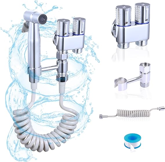 Handheld Toilet Bidet Sprayer for Toilet, Muslim Shower Bidet Toilet Hose Sprayer Kit, Jet Spray Bidet Attachment Connected to Faucet for Cloth Diaper Care and Feminine Wash (Silver)