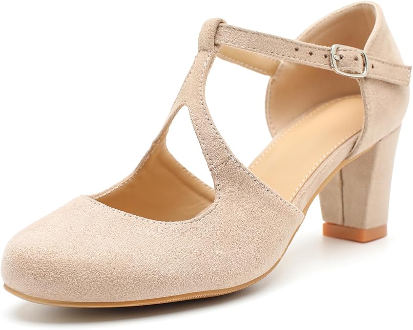 LIURUIJIA Women's Vintage T Strap Mary Jane Pumps Block Heel Dress Shoes