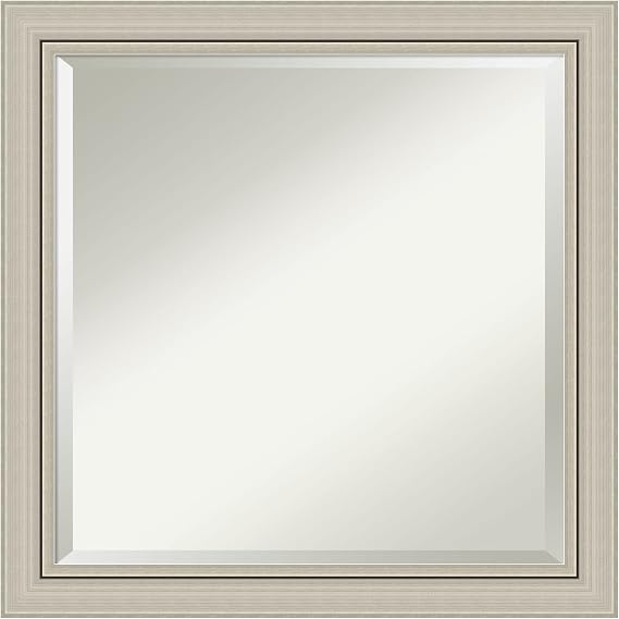 Amanti Art Silver Bathroom Mirror for Over Sink, 24x24 Romano Silver Narrow Square Vanity Mirror, Medium Casual Wood Frame, Hangs Horizonally and Vertically, Bathroom Wall Decor, Beveled Edge from WI