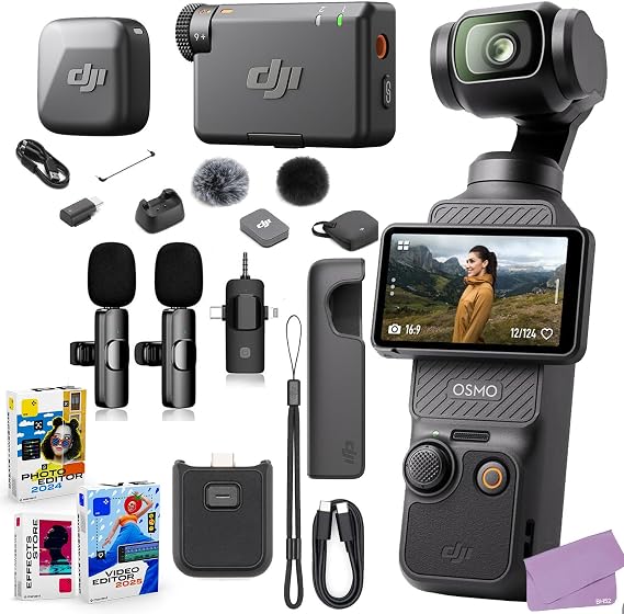DJI Osmo Pocket 3 Mic Mini Compact Wireless Microphone System Bundle + Additional 2X Wireless Microphone System, Photo/Video Editing Software (22 Items)