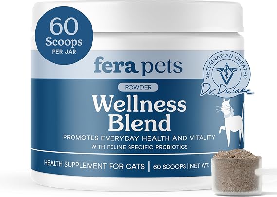 Fera Pets Cat Multivitamin- Daily Wellness Blend with Probiotics, 60 Scoops