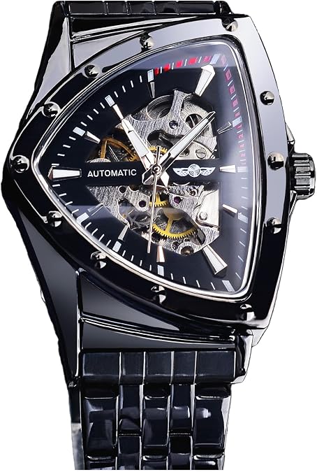 FORSINING Triangle Skeleton Men's Automatic Mechanical Watch Luxury Gold Black Stainless Steel Watches Waterproof Luminous Sports Wristwatch