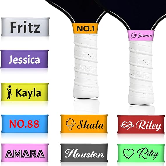 Personalized Pickleball Paddle Name Bands Silicone Custom Pickleballs Paddles Band for Paddle Grip on Racket Racquetball Paddles Pickleballs Accessories DIY Gifts for Pickleball Lovers