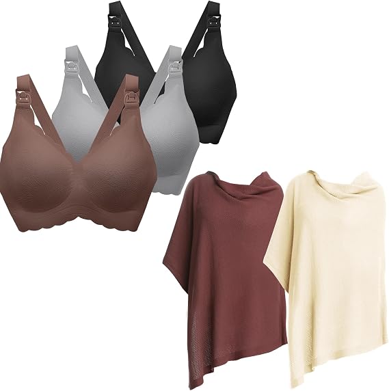 3pk Nursing Bras for Breastfeeding and 2pk Nursing Cover for Breastfeeding