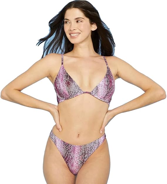 Shade & Shore Women's Underwire Bikini Top Pink Snake Print