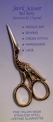 Tool Tron Tooltron Red Ruby Swarovski Crystal Stork 3-12-Inch Scissors -Gold Plated