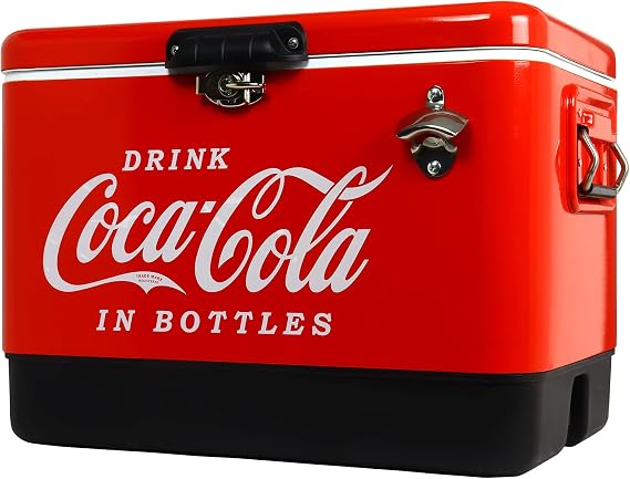 Coca Cola Ice Chest Cooler 51L Retro Coke Classic Cool Box with Bottle Opener Portable 85 Can Capacity Insulated Vintage Ice Box for Beverage BBQs Camping On The Go Beach RV Picnics Fishing Red