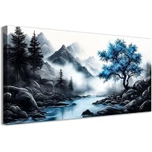 CCWACPP Canvas Wall Art for Living Room Blue Trees and Black and White Landscape Paintings Prints Modern Home Decor for Bedroom Office Framed (20.00 x 40.00 cms)