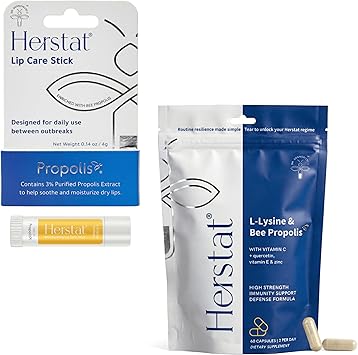 Herstat Daily Defense Duo for Between Outbreaks | Immune Support + Lip Health For Cold Sore Prone Lips | L-Lysine & Propolis Supplement + Daily Lip Care Stick