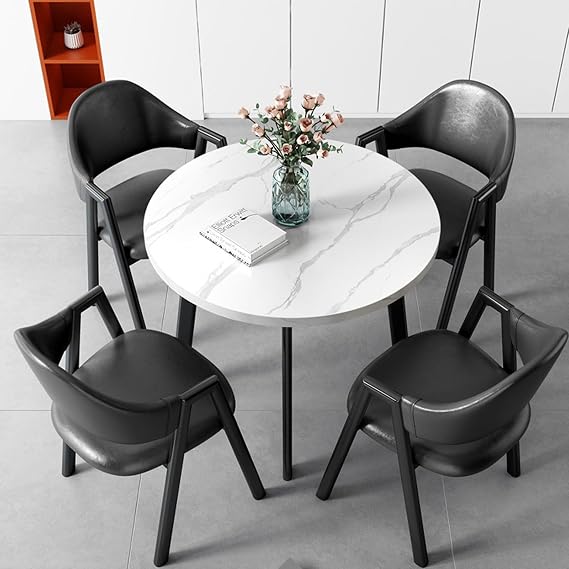 Round Conference Reception Table Set, 31.5in Round Dining Table Set, Save Space, 1 Table & 8 Chairs, Modern Conference Table Set for Office, Restaurant, Cafe