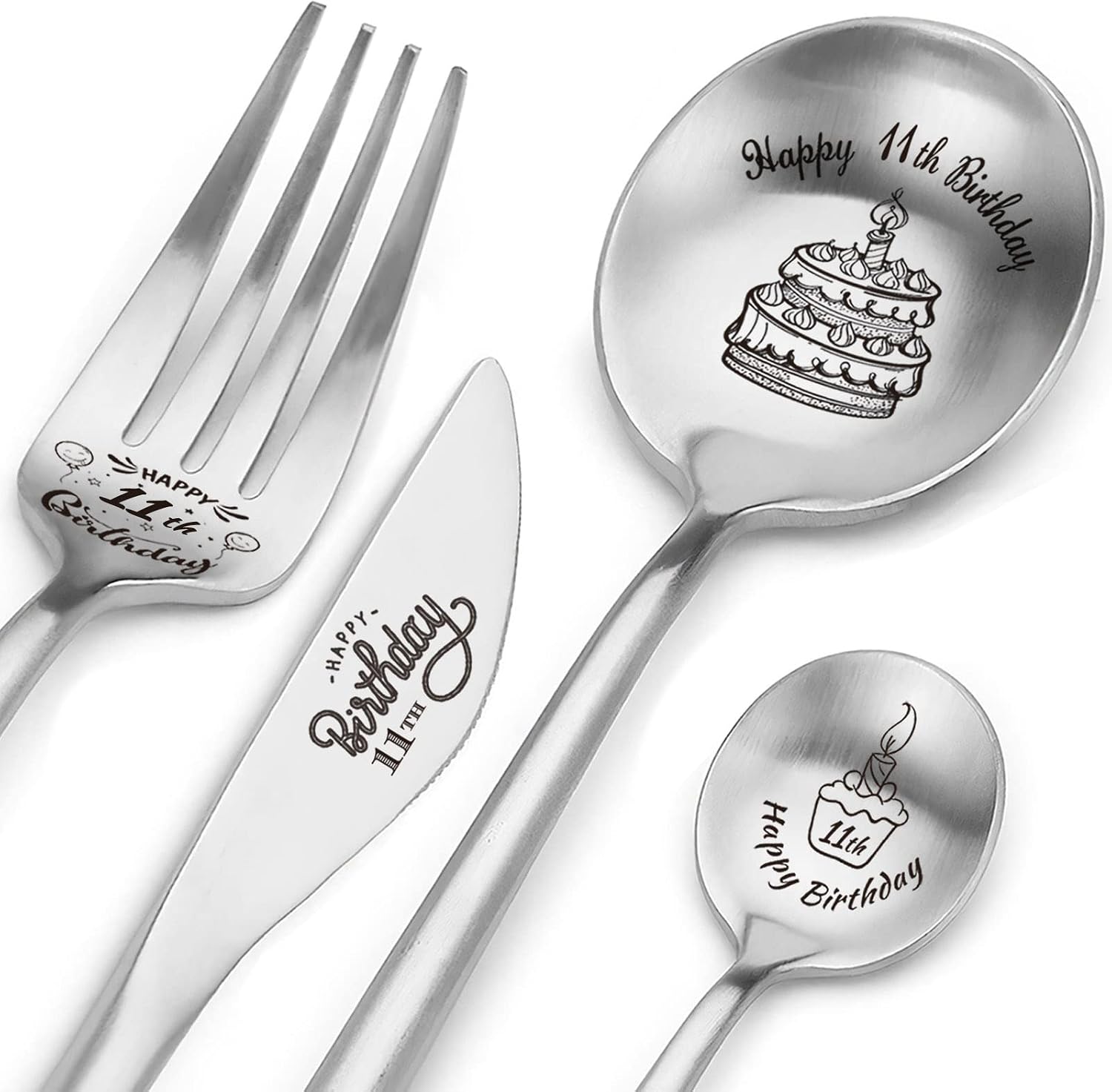 Happy 11th Birthday Spoon&Fork Gifts Engraved Cutlery Set Personalized Birthday Gifts for Son Daughter Sister Brother Friends