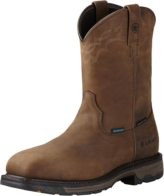 Ariat Workhog Pull On Work Boots - Men's Leather, Round Toe, Western Work Boots, dark copper