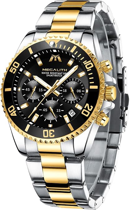MEGALITH Mens Watches Stainless Steel Waterproof Analog Quartz Fashion Business Chronograph Watch for Men, Auto Date