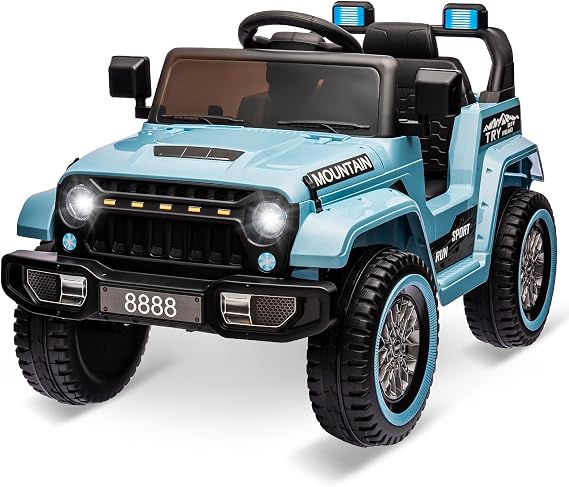 Hetoy Kids Ride On Truck Car, 12V Battery Powered Electric Car w/Parent Remote Control, Spring Suspension, 3 Speeds, LED Lights, Music & Horn, Kids Electric Vehicle Toy Gift for Boys Girls, Navy Blue