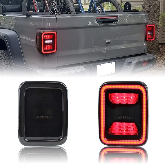 Full LED Taillight for 2020-2023 Jeep Gladiator JT, Smoked Black | Plug & Play, IP67 Waterproof, 4-in-1, Brake Light, Reverse Light, Side Marker Light, Parking Light, for Jeep JT Accessories
