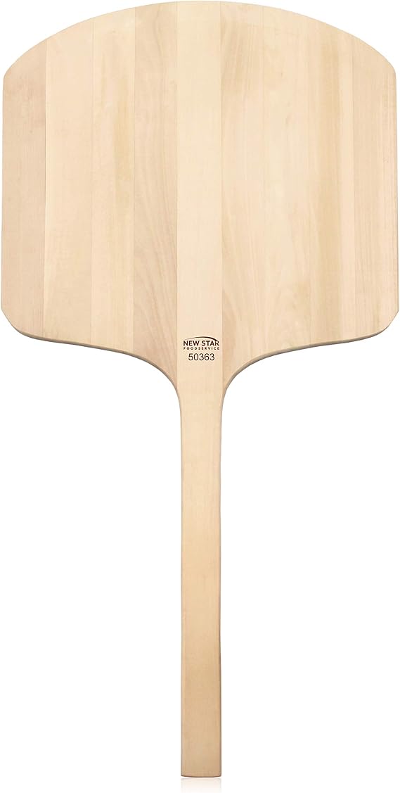 New Star Foodservice Restaurant-Grade Wooden Pizza Peel, 19" L x 18" W Plate, with 17" L Wooden Handle, 36" Overall Length